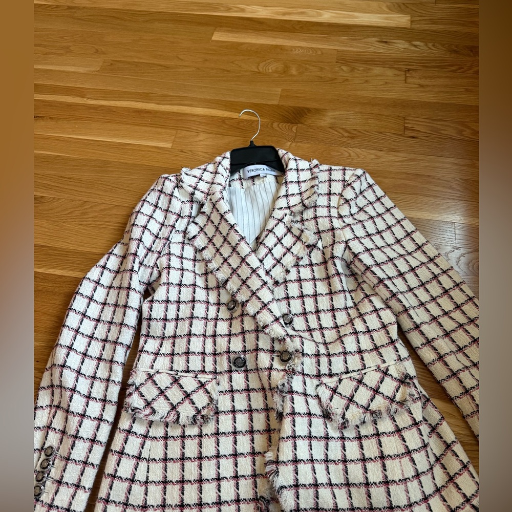 Veronica Beard Cream Jacket with Red and Black Pattern